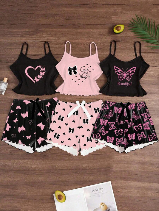 SHEIN Snug Zone طقم بيجامة 3 أطقم بلوزة وشورت
