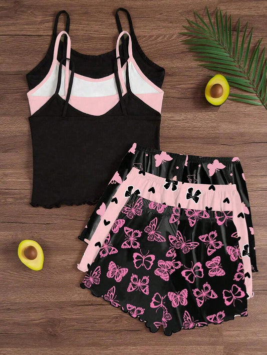 SHEIN Snug Zone طقم بيجامة 3 أطقم بلوزة وشورت