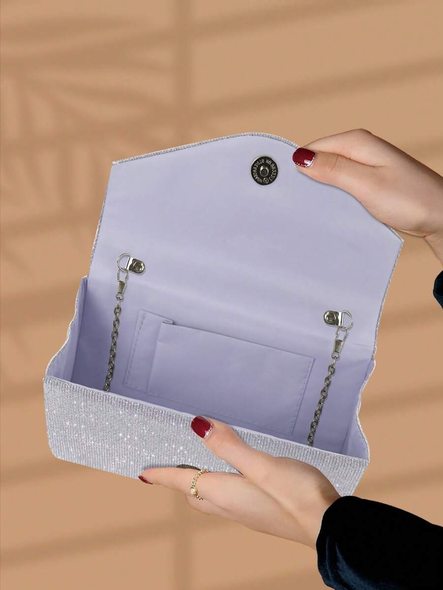 SHEIN REMANLAND حقيبة يد فضية مربعة صغيرة لامعة مع سلسلة