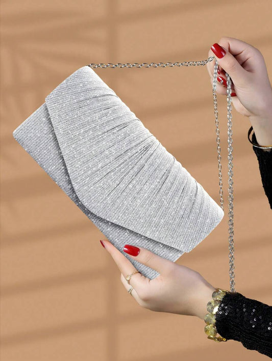 SHEIN REMANLAND حقيبة يد فضية مربعة صغيرة لامعة مع سلسلة