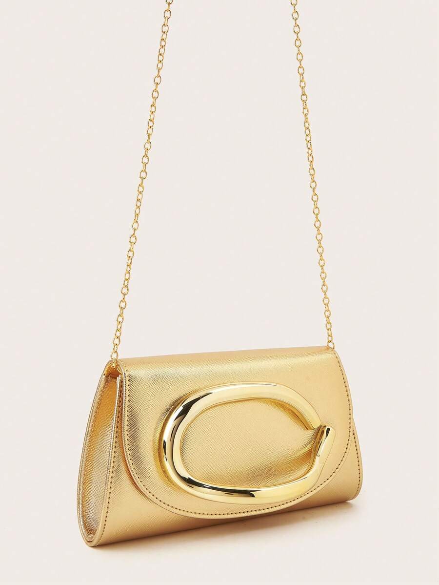 SHEIN حقيبة سهرة ذهبية فخمة مخملية لامعة