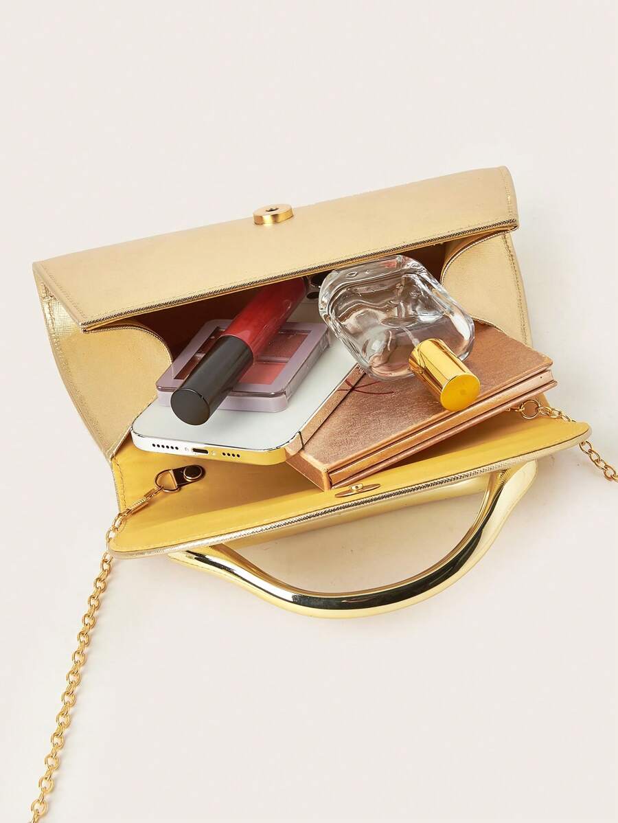 SHEIN حقيبة سهرة ذهبية فخمة مخملية لامعة