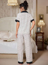 SHEIN CottageSlumber بيجامة نسائية قصيرة الأكمام بطبعة زهور وياقة ملونة
