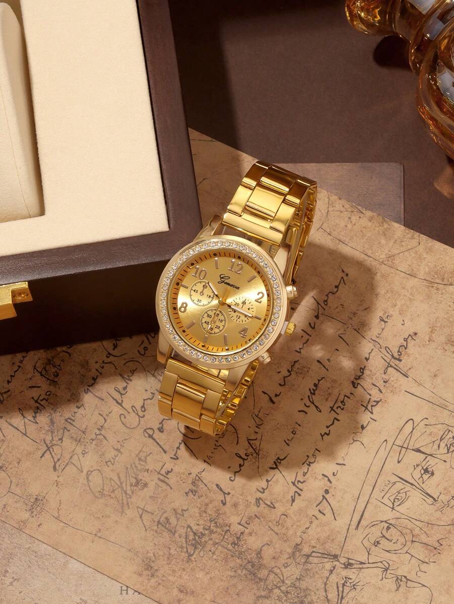 SHEIN مجموعة ساعات نسائية 6 قطع كوارتز مع سوار وقلادة وخاتم وأقراط