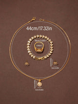 SHEIN طقم 6 قطع ساعة كوارتز ومجوهرات سوار وقلادة وخاتم وأقراط