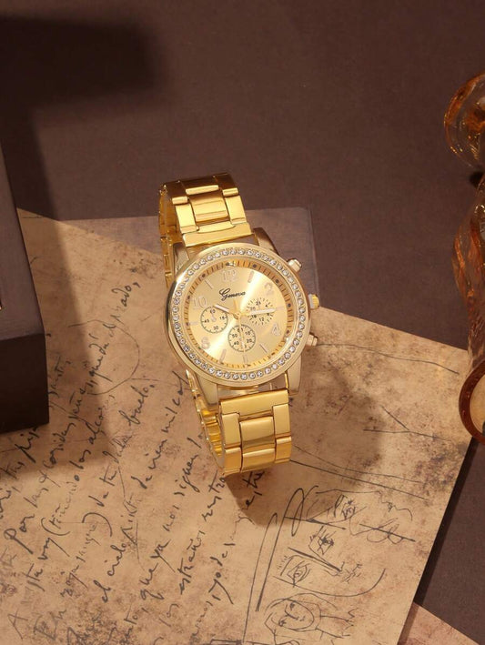 SHEIN مجموعة ساعات نسائية 6 قطع كوارتز مع سوار وقلادة وخاتم وأقراط