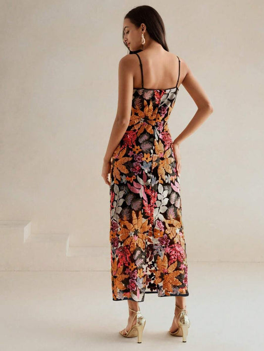 SHEIN Anewsta فستان ماكسي مزخرف بالخرز بدون أكتاف