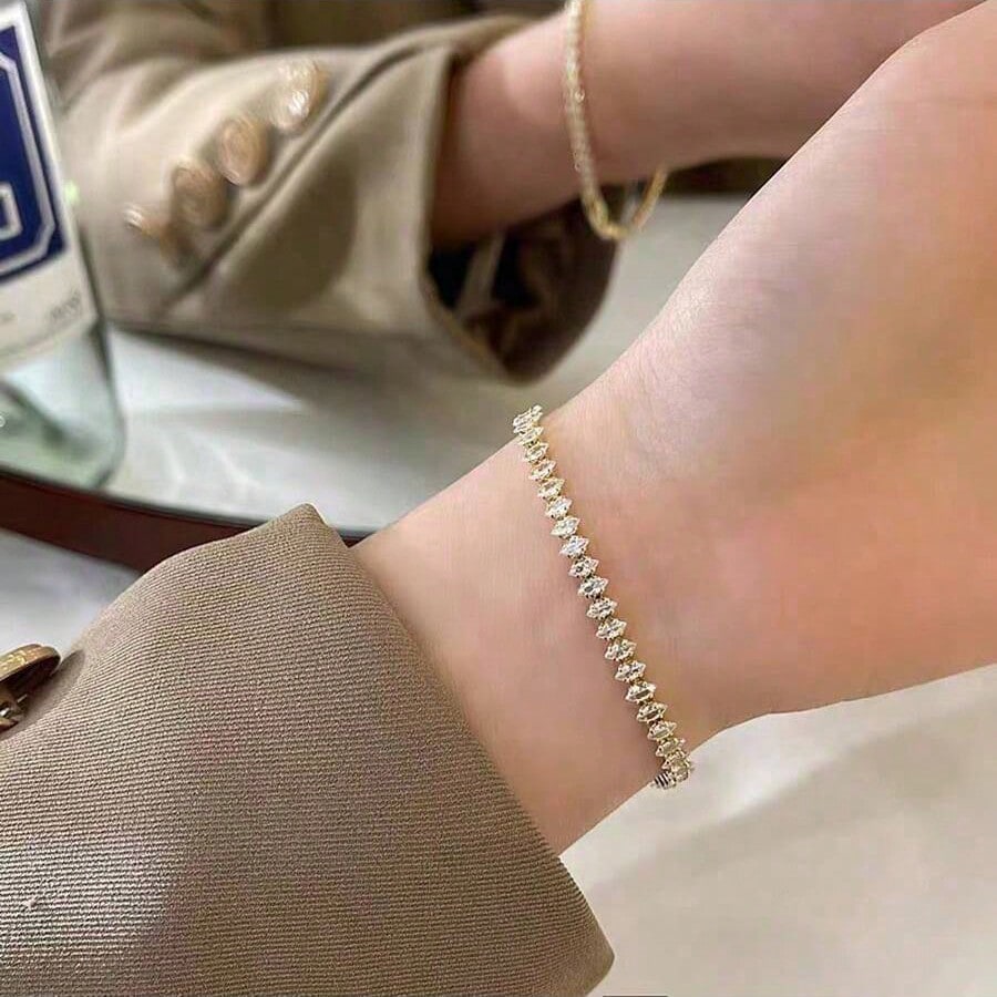 SHEIN سوار تنس زركونيا ذهبي مكعب
