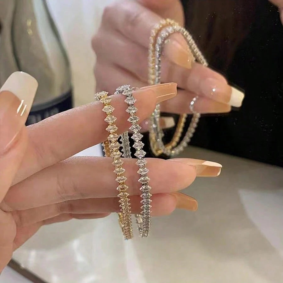 SHEIN سوار تنس زركونيا ذهبي مكعب