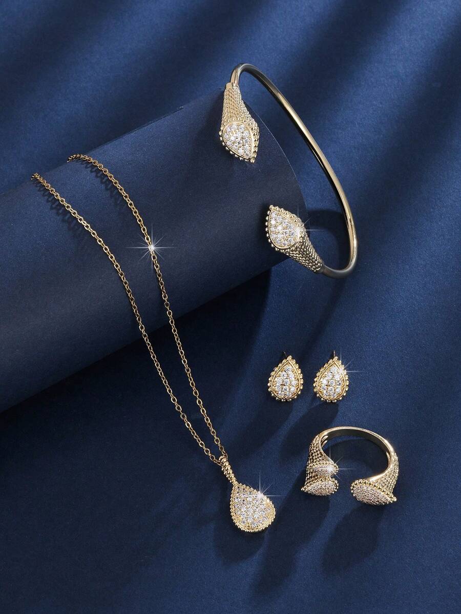 SHEIN طقم مجوهرات نسائي 4 قطع مطلي بالذهب عيار 18