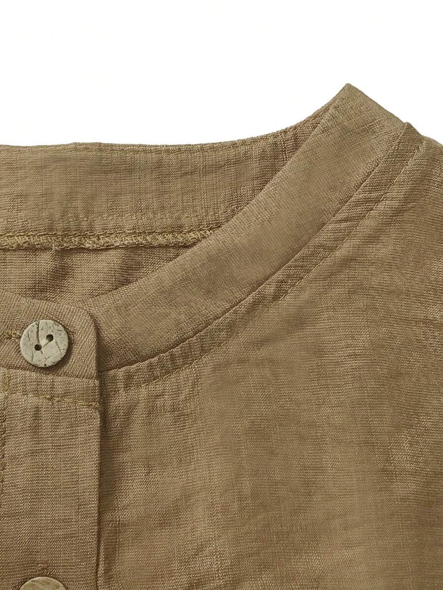 SHEIN طقم نسائي كاجوال قطعتين ببلوزة وأزرار مع بنطال واسع