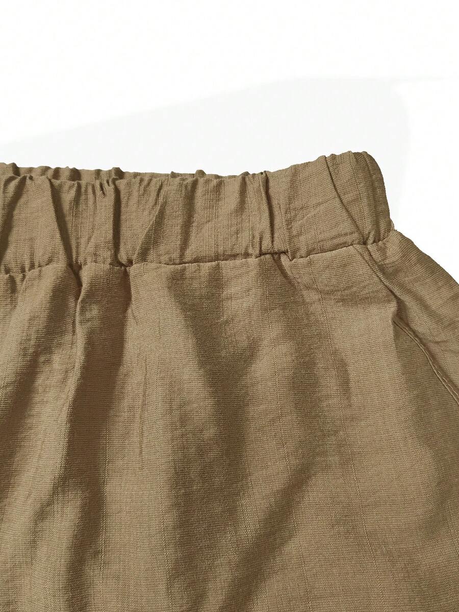 SHEIN طقم نسائي كاجوال قطعتين ببلوزة وأزرار مع بنطال واسع