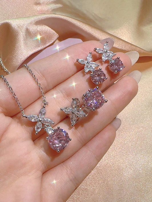 SHEIN طقم مجوهرات 4 قطع بتصميم أزهار صغيرة وقطرة كريستالي