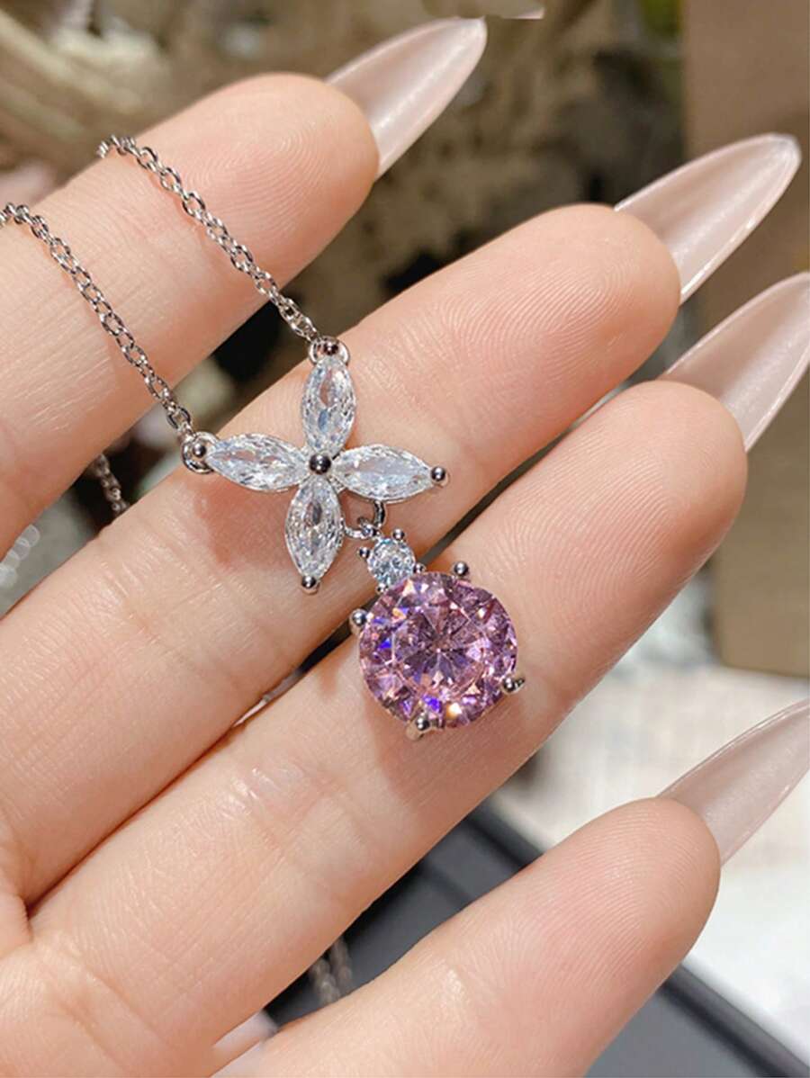SHEIN طقم مجوهرات 4 قطع بتصميم أزهار صغيرة وقطرة كريستالي