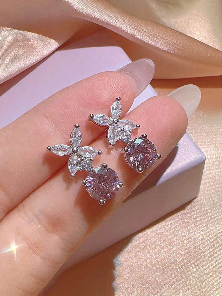 SHEIN طقم مجوهرات 4 قطع بتصميم أزهار صغيرة وقطرة كريستالي