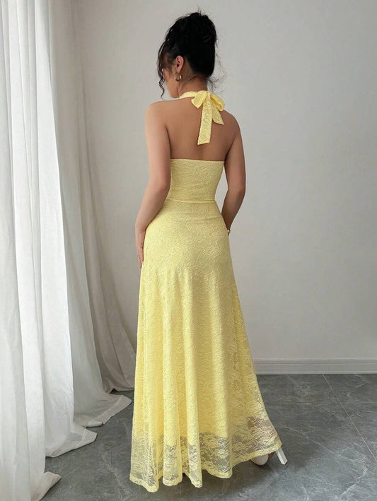 SHEIN Rafferiza فستان اصفر أنيق ذو قالب بودي كون