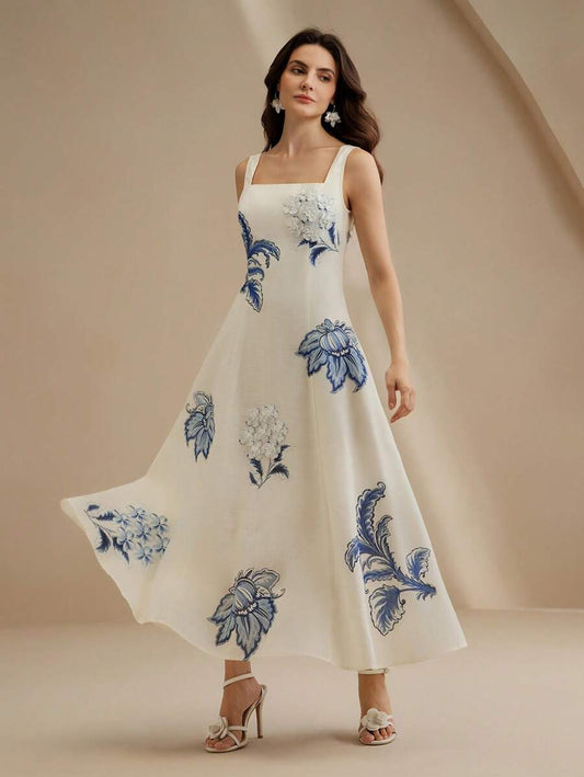 SHEIN Anewsta فستان بطبعة زهور مطرزة ثلاثية الأبعاد