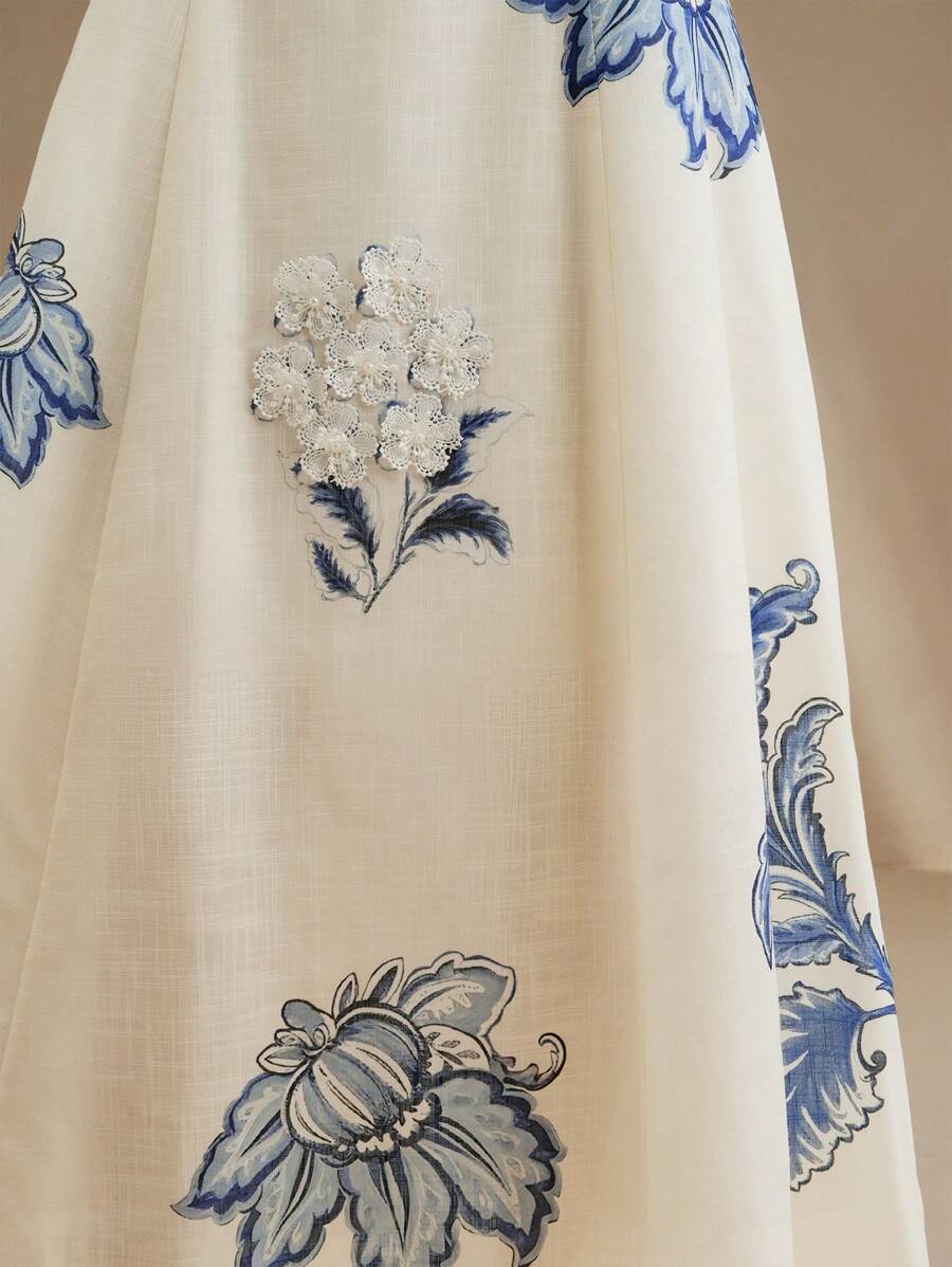 SHEIN Anewsta فستان بطبعة زهور مطرزة ثلاثية الأبعاد