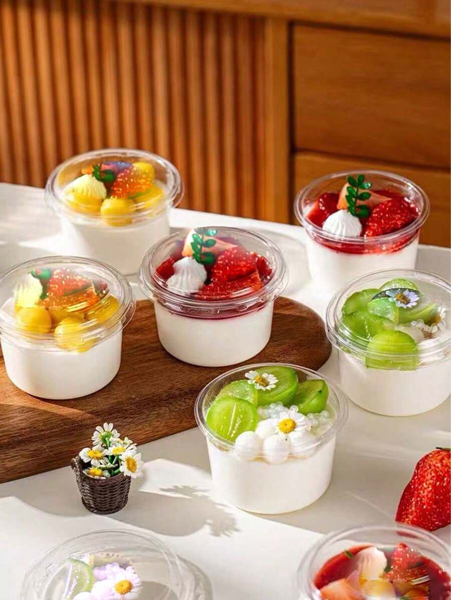 SHEIN أكواب كريمة مزدوجة صغيرة مع أغطية