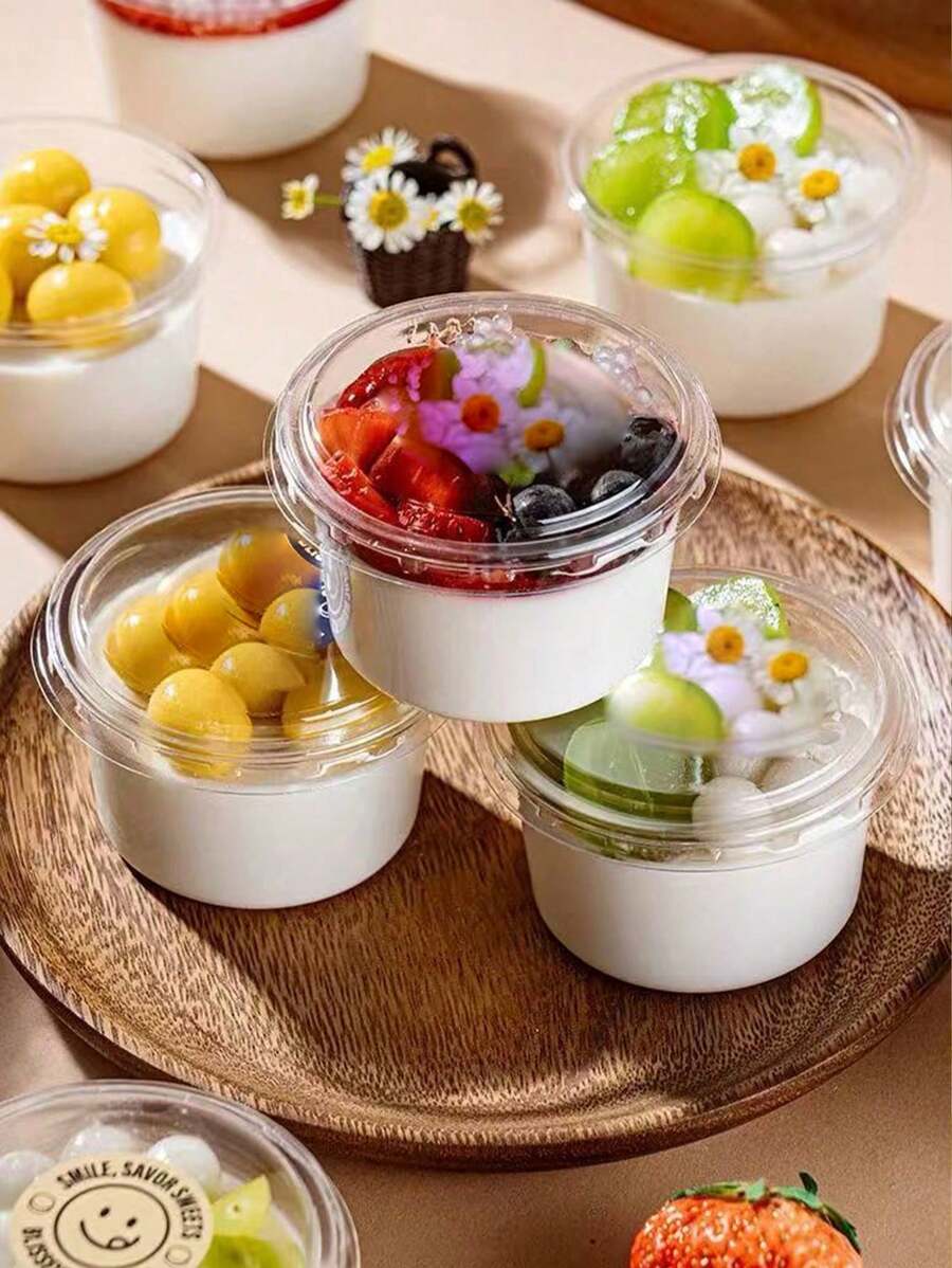 SHEIN أكواب كريمة مزدوجة صغيرة مع أغطية