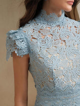 SHEIN Anewsta فستان أزرق  بنقوش دانتيل