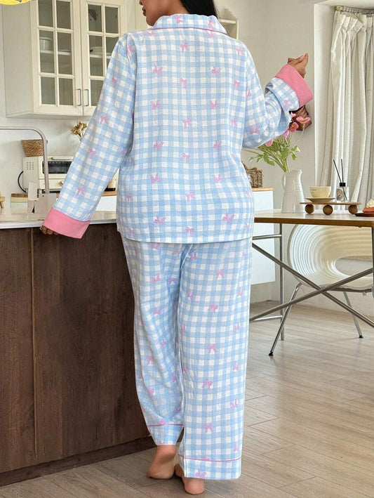 SHEIN بدلة نوم كارديجان وبنطلون مربعات