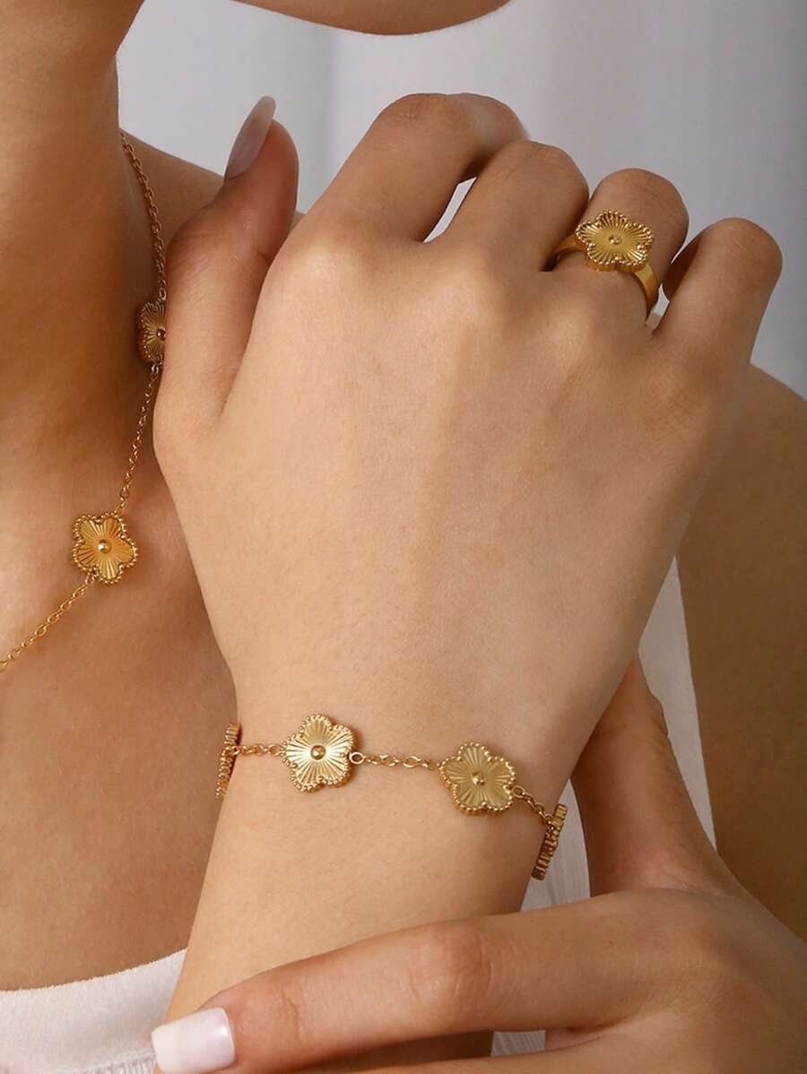 SHEIN طقم مجوهرات ستانلس ستيل مطلي ذهب 18 قيراط