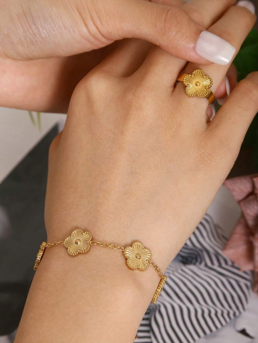 SHEIN طقم مجوهرات ستانلس ستيل مطلي ذهب 18 قيراط