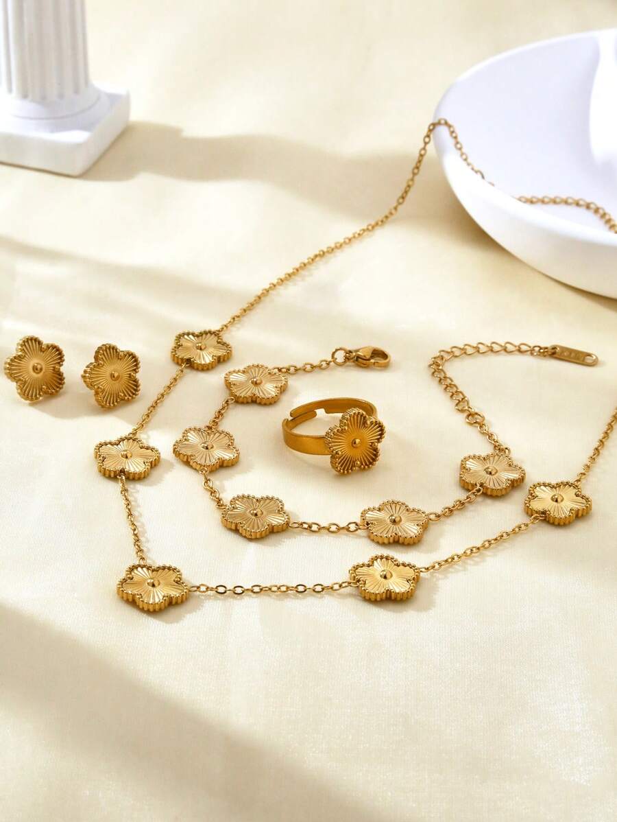 SHEIN طقم مجوهرات ستانلس ستيل مطلي ذهب 18 قيراط