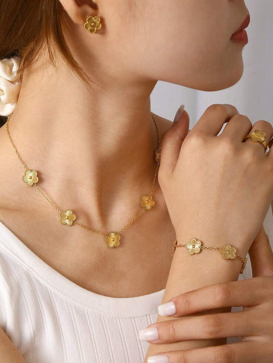 SHEIN طقم مجوهرات ستانلس ستيل مطلي ذهب 18 قيراط