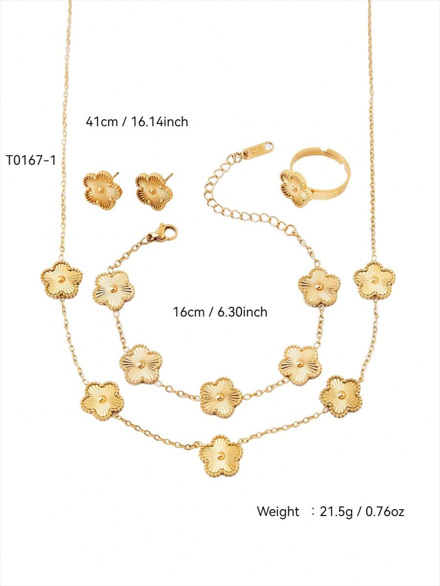 SHEIN طقم مجوهرات ستانلس ستيل مطلي ذهب 18 قيراط