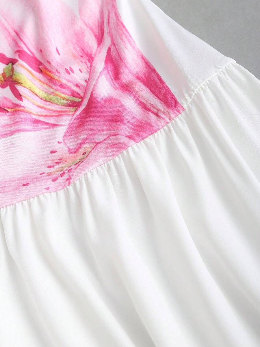SHEIN Sweetra فستان أبيض بطبعة زهور بكتف مكشوف