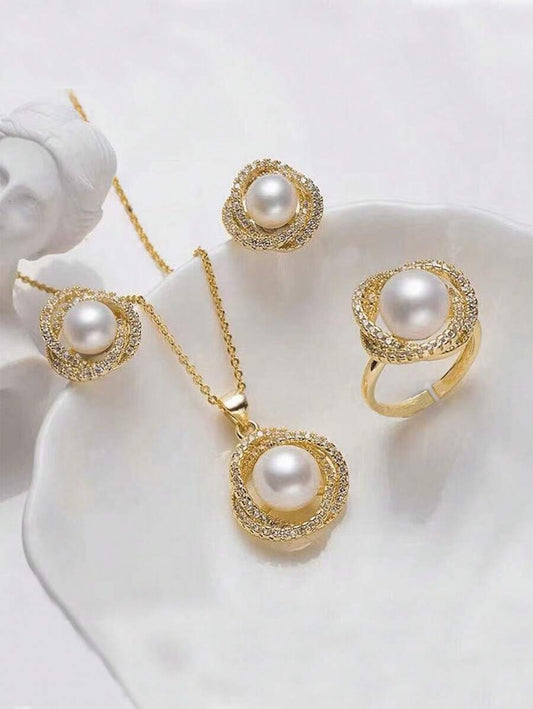 SHEIN طقم مجوهرات 4 قطع ستانلس ستيل مزينة