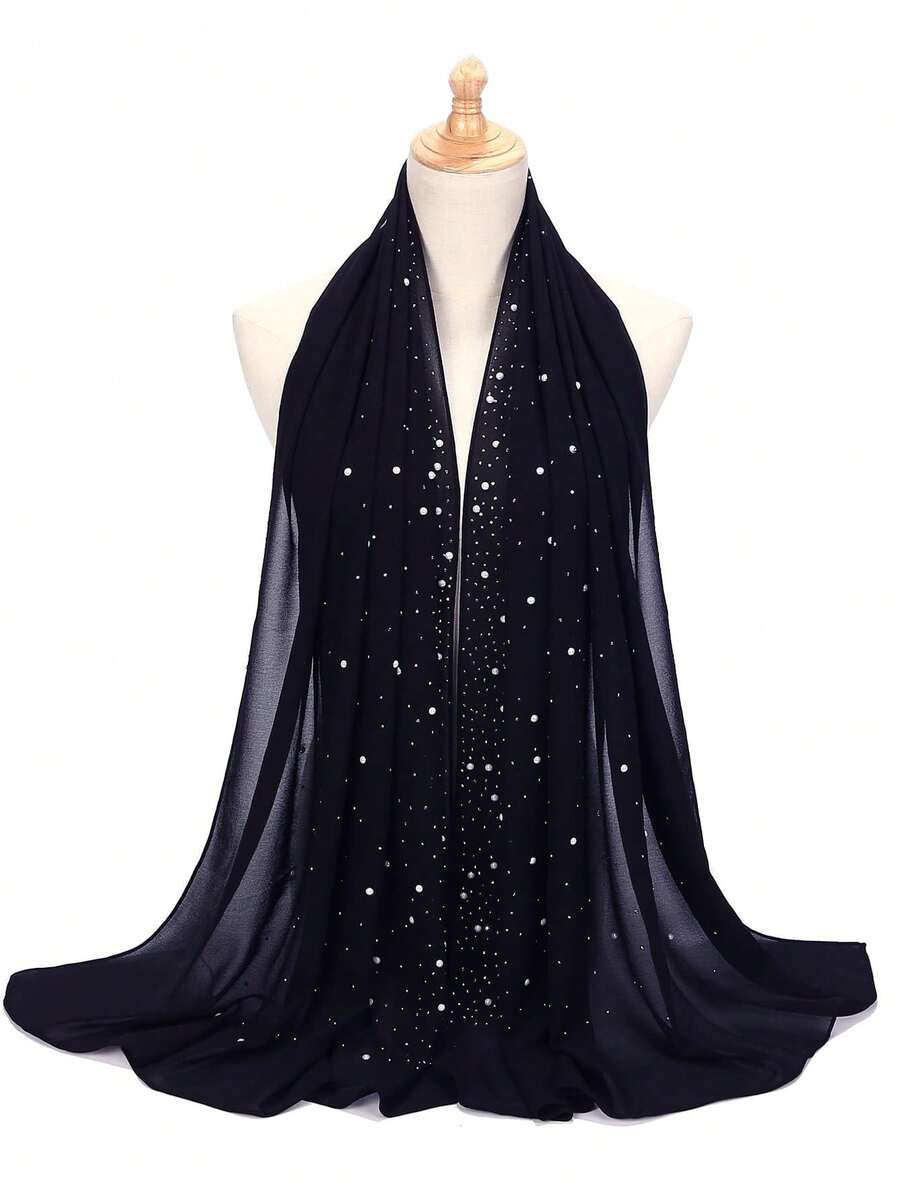 SHEIN وشاح أزرق مزين باللؤلؤ الاصطناعي