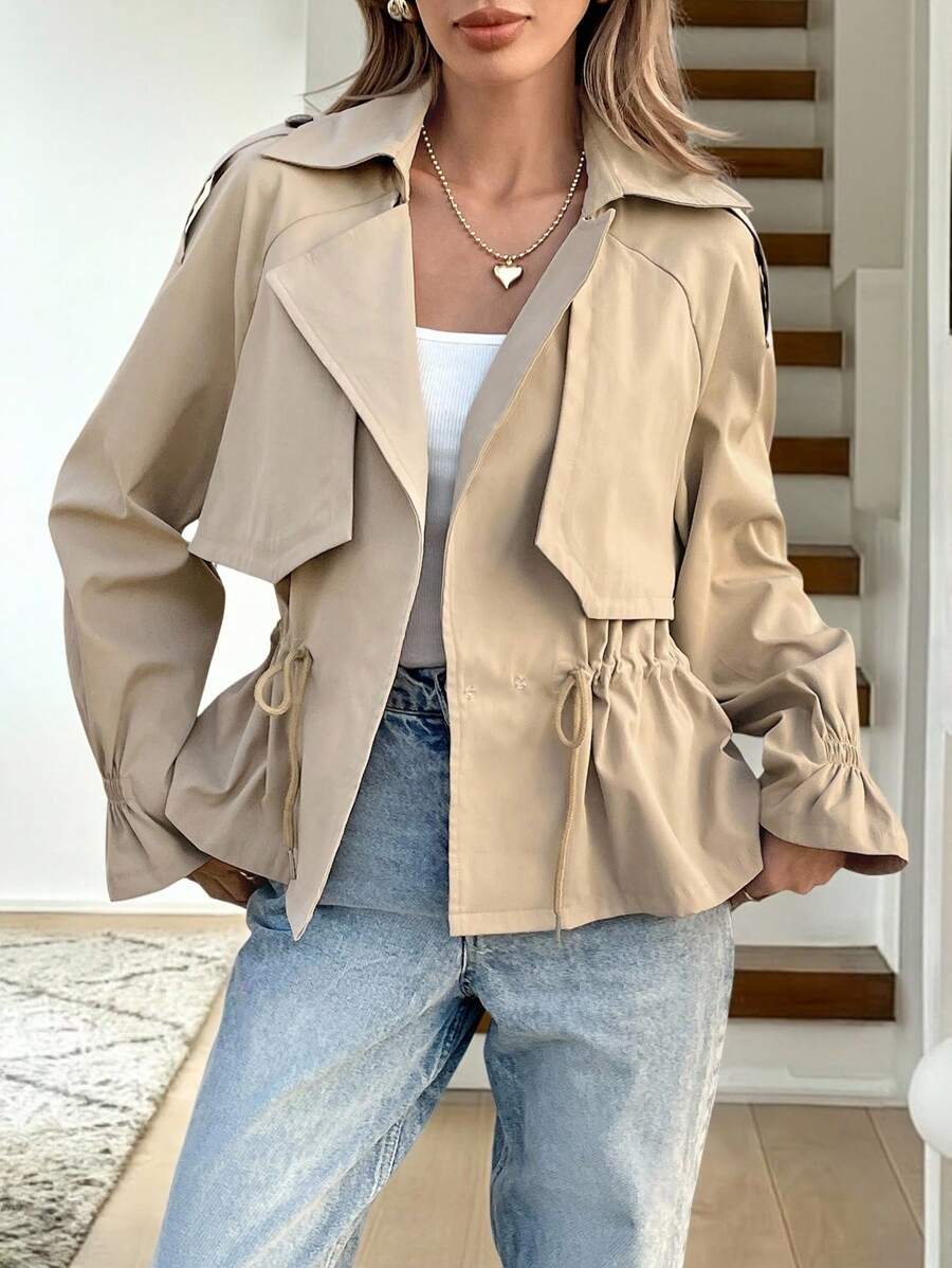 SHEIN Easowa معطف ترنش نسائي قصير بلون كاكي