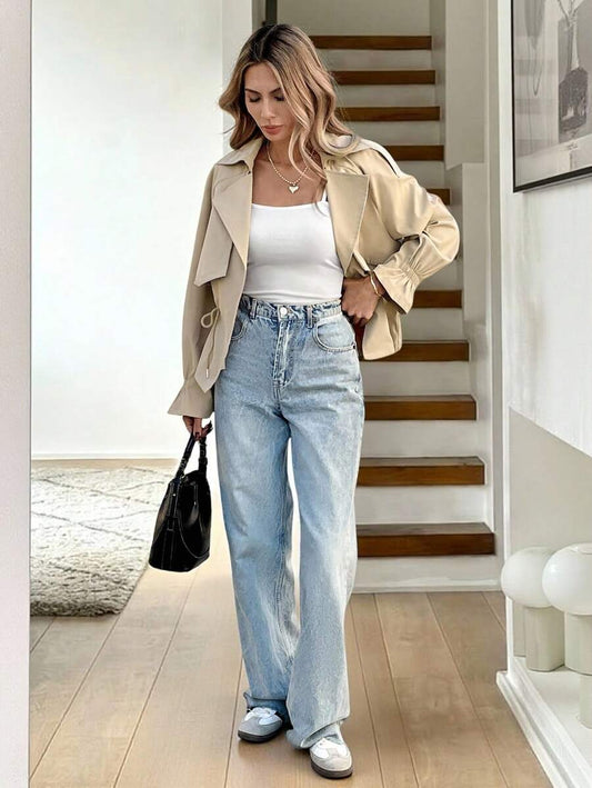 SHEIN Easowa معطف ترنش نسائي قصير بلون كاكي