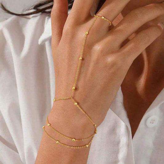 SHEIN سلسة خاتم قابل للتعديل بسلسلة خرز بسيطة