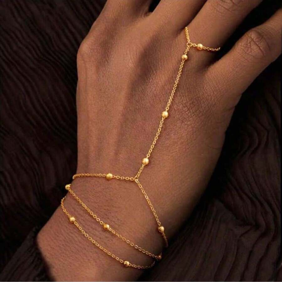 SHEIN سلسة خاتم قابل للتعديل بسلسلة خرز بسيطة