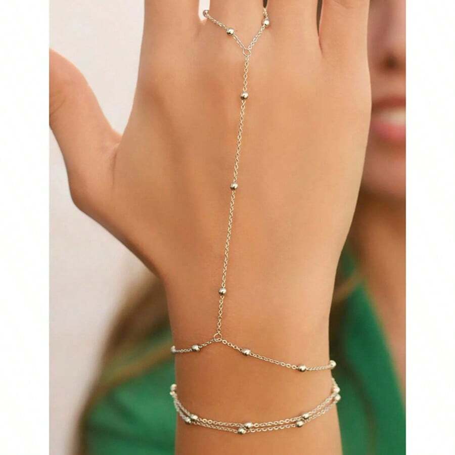 SHEIN سلسة خاتم قابل للتعديل بسلسلة خرز بسيطة