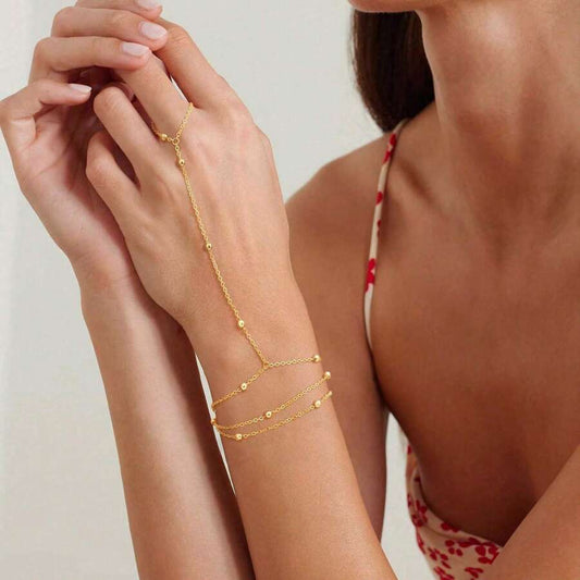 SHEIN سلسة خاتم قابل للتعديل بسلسلة خرز بسيطة