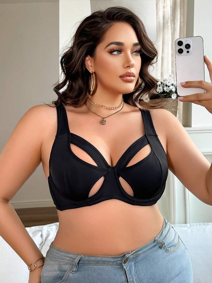SHEIN حمالة صدر سلكية سوداء بتشوير جوفاء