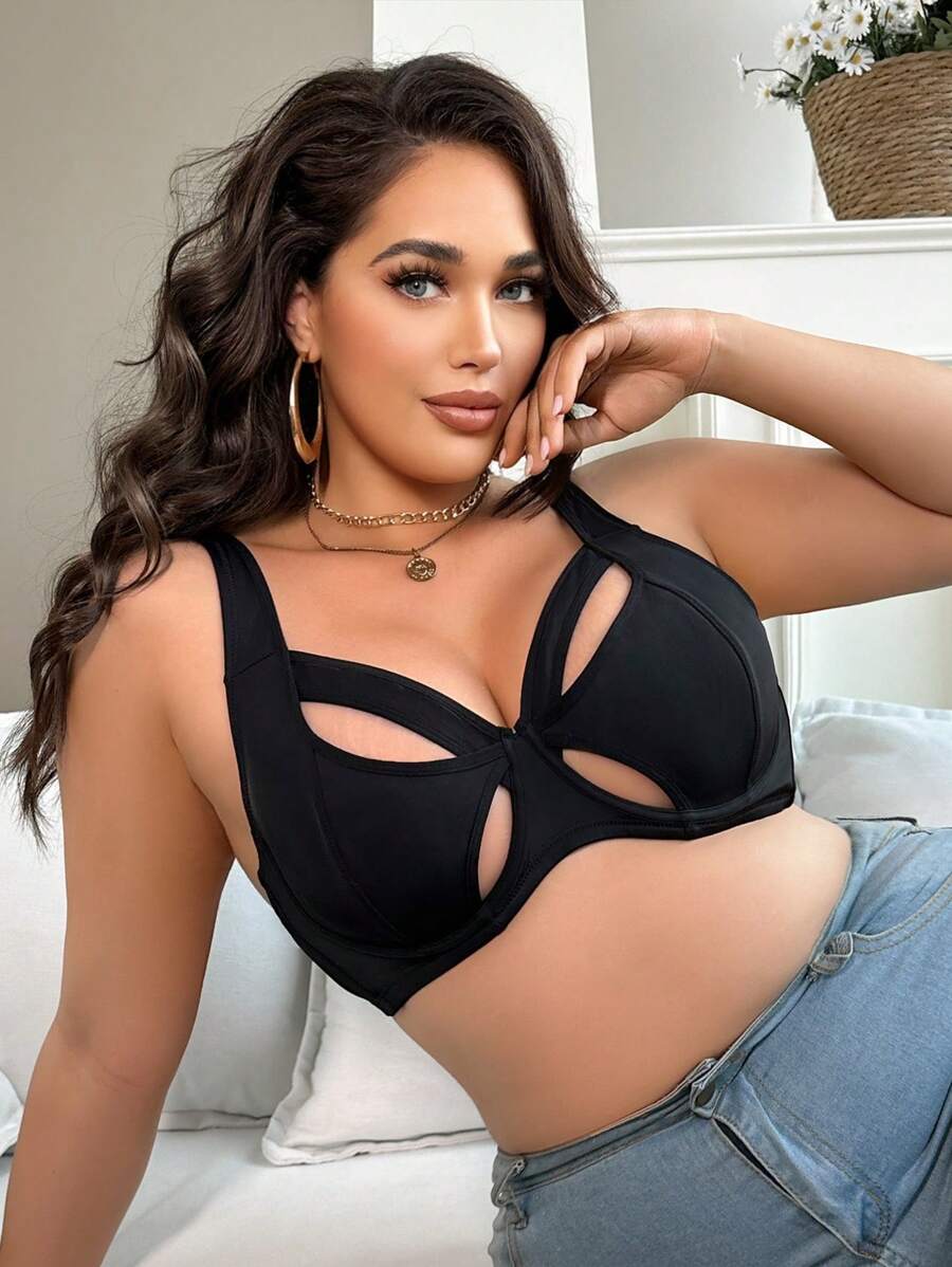SHEIN حمالة صدر سلكية سوداء بتشوير جوفاء
