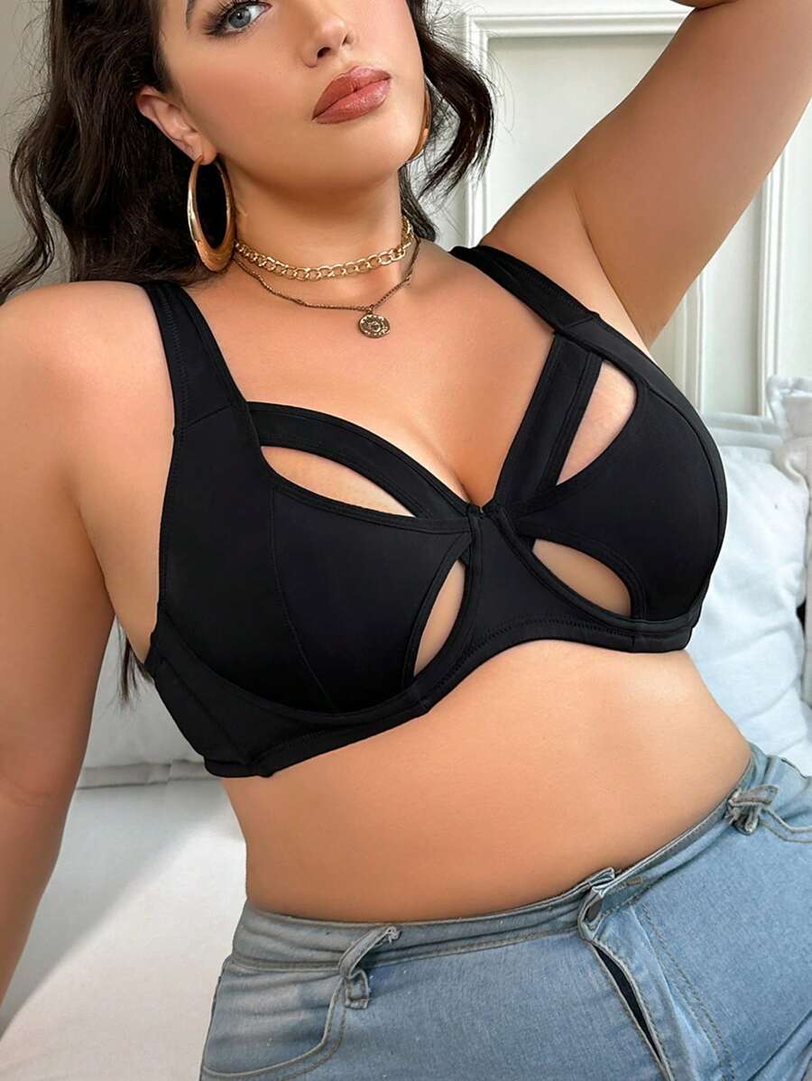 SHEIN حمالة صدر سلكية سوداء بتشوير جوفاء