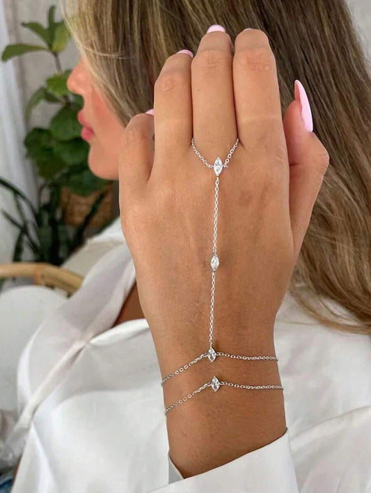 SHEIN طقم سوارين بوهيمي مرصع بالألماس والكريستال بسلسلة رقيقة
