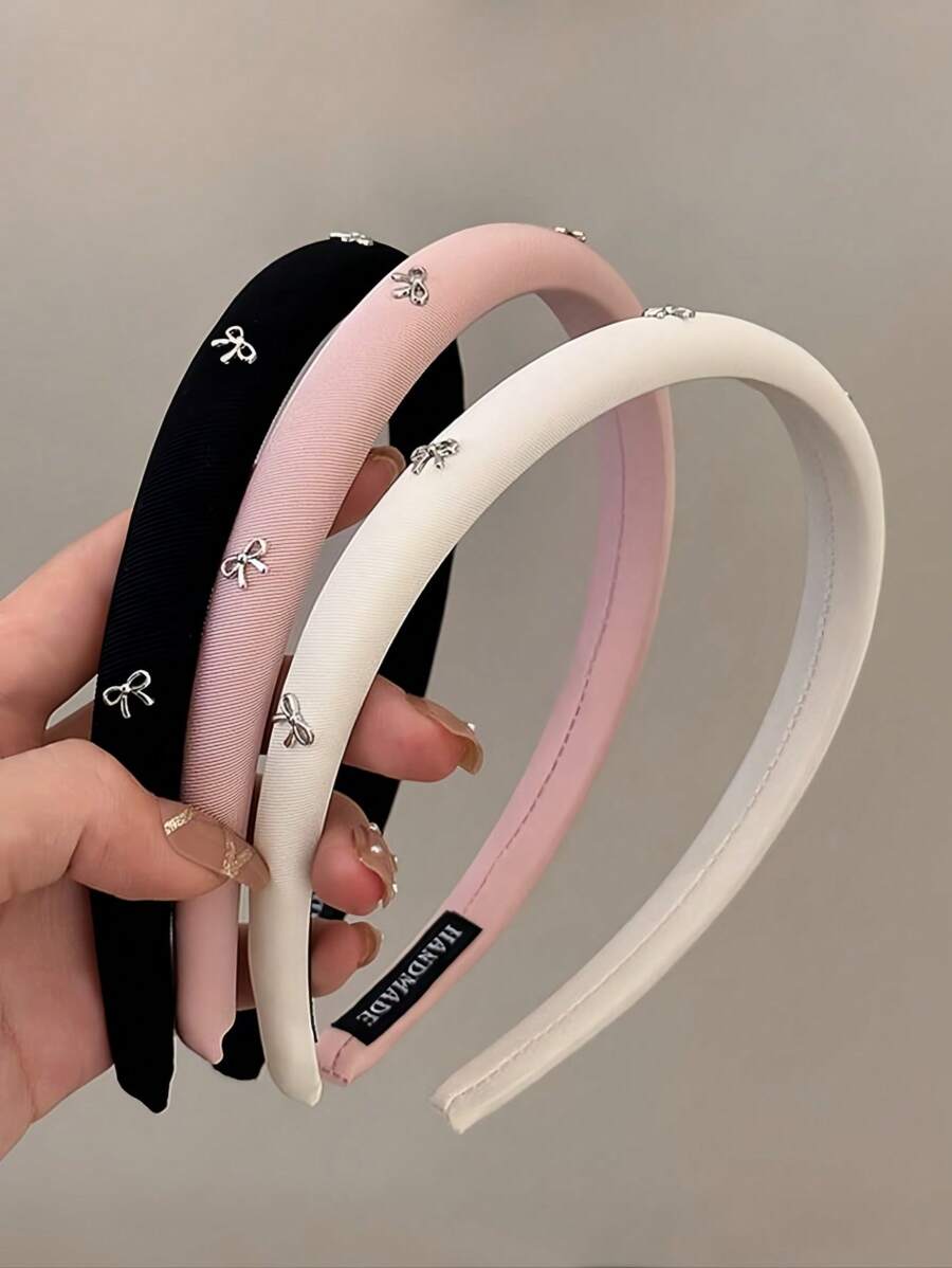 SHEIN طقم 3 قطع شريط رأس بتصميم فيونكة قماشية مع بطانة من الرغوة