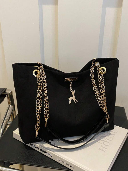 SHEIN حقيبة كتف سوداء بسعة كبيرة من البوليستر