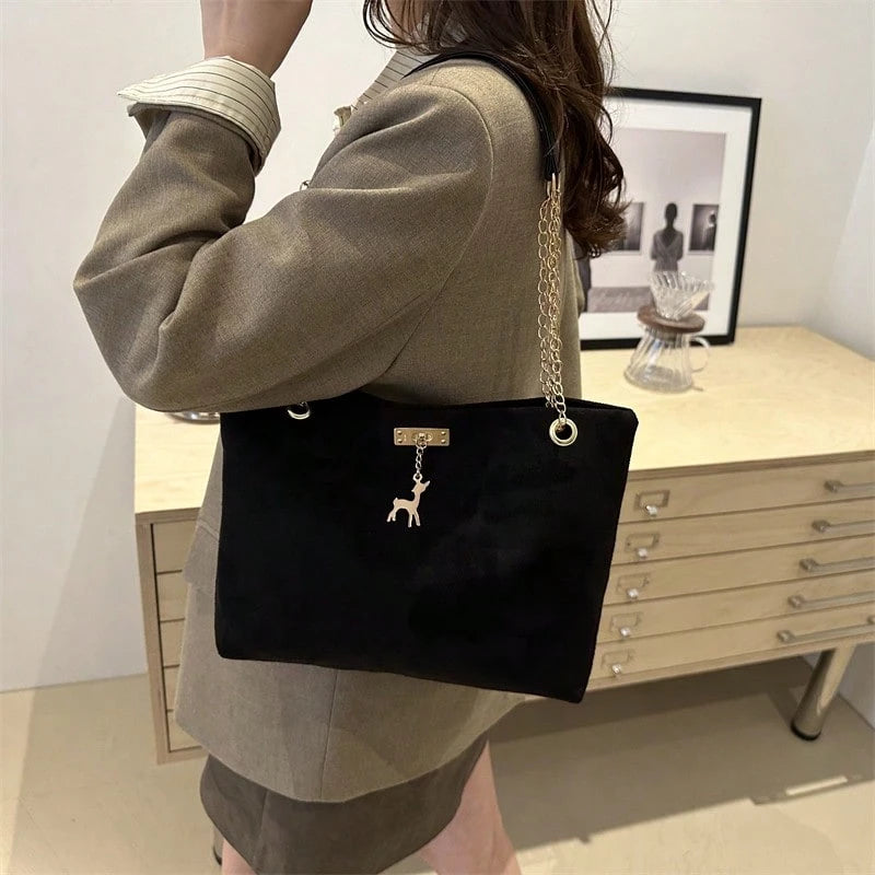 SHEIN حقيبة كتف سوداء بسعة كبيرة من البوليستر