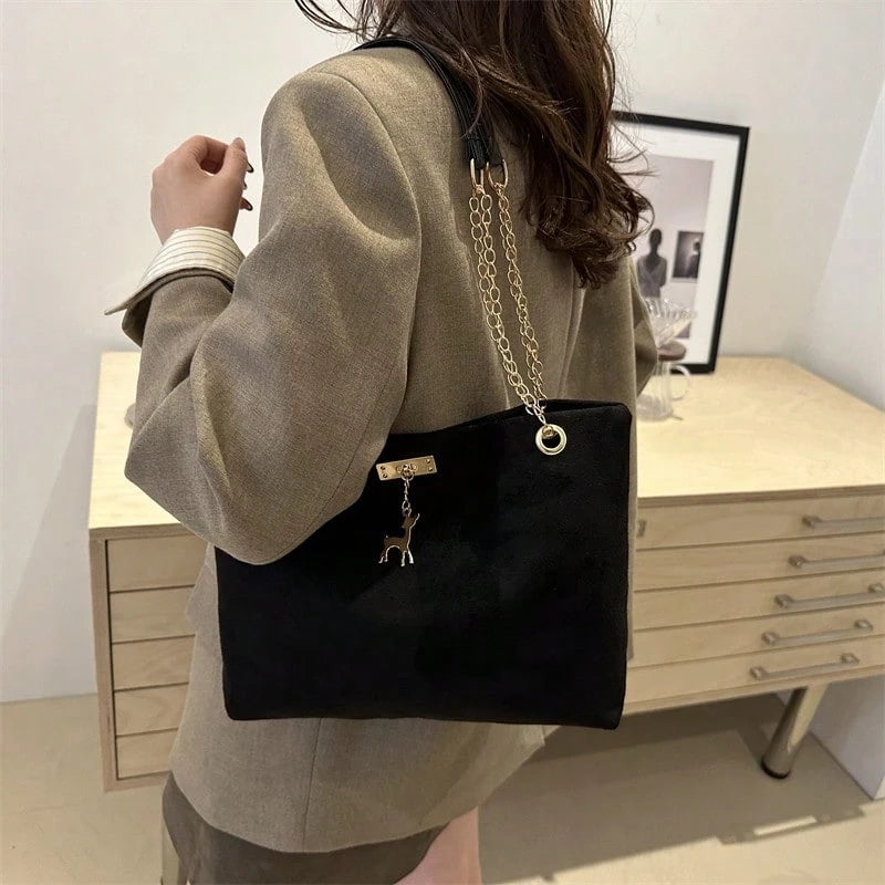 SHEIN حقيبة كتف سوداء بسعة كبيرة من البوليستر