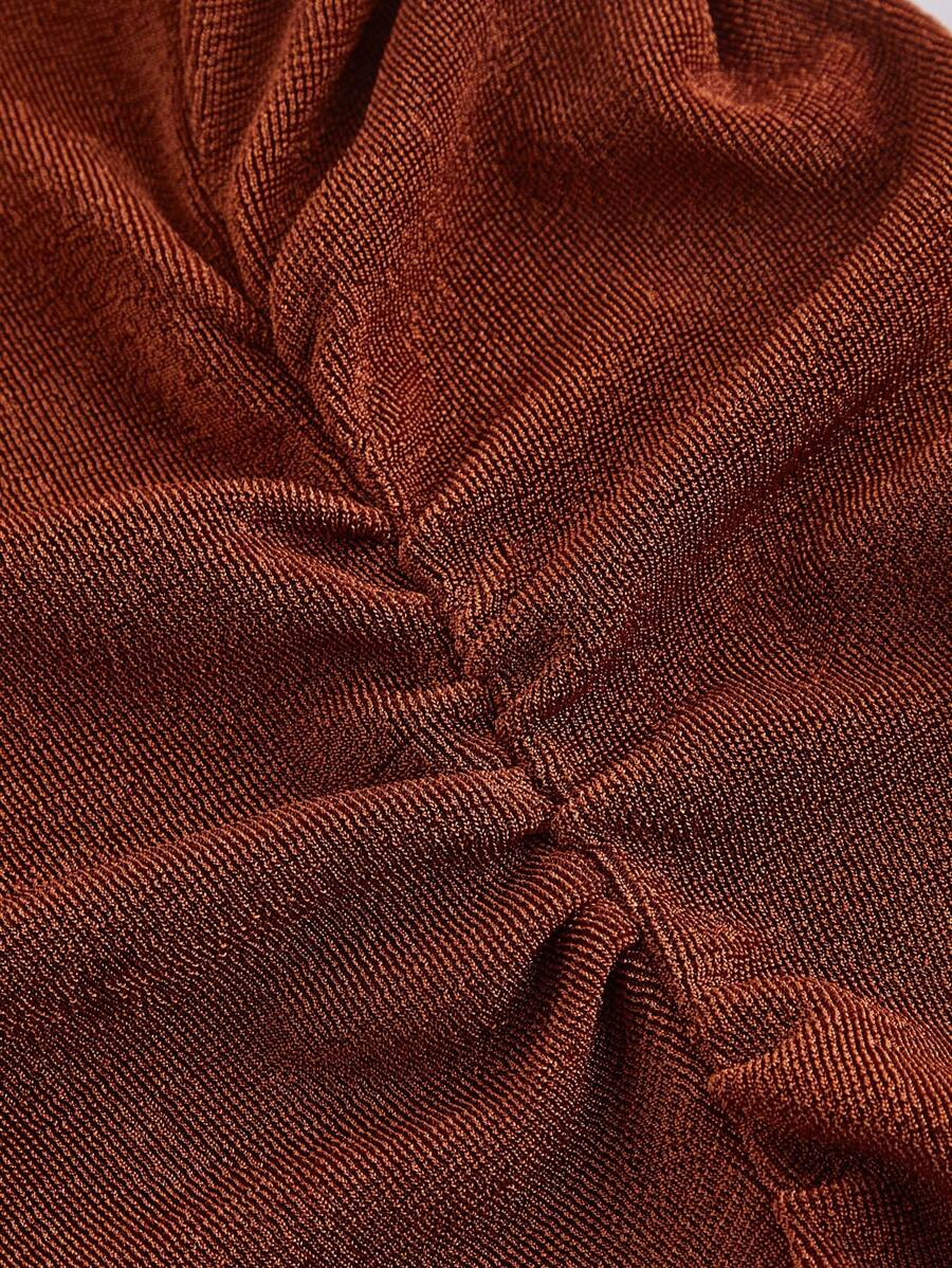 SHEIN MOD فستان بني بفتحة عالية وياقة واقفة