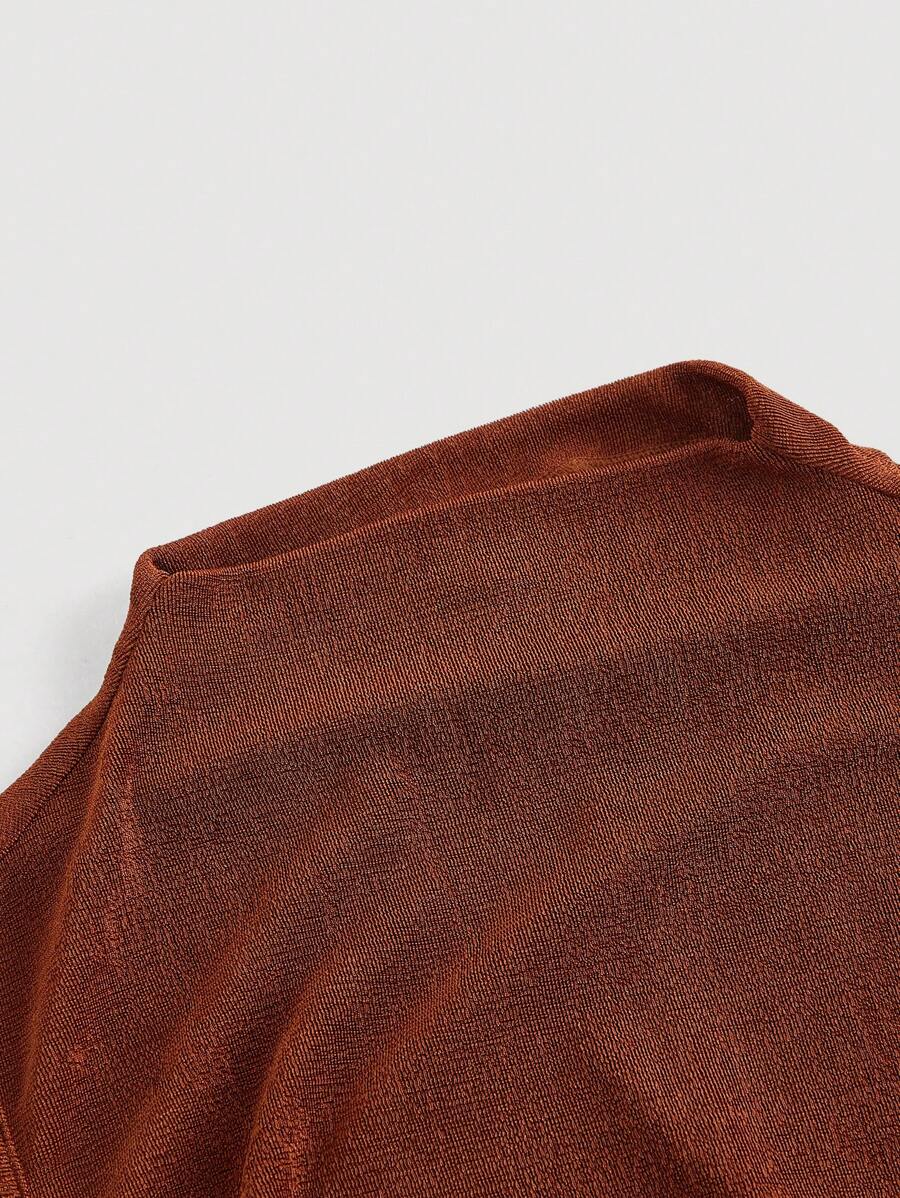 SHEIN MOD فستان بني بفتحة عالية وياقة واقفة